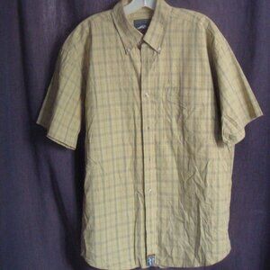 PACIFIC TRAIL Mens Short Sleeve Button Down Khaki Green Plaid Shirt